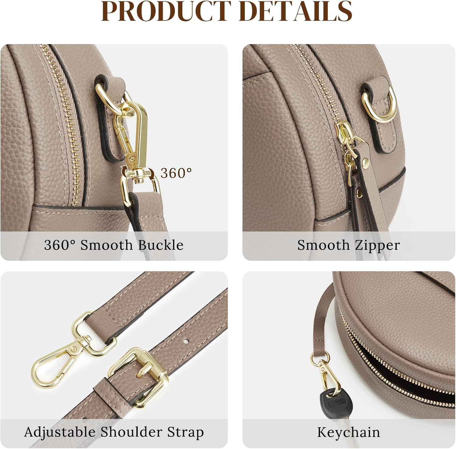 S-ZONE Leather Crossbody Bags for Women Vintage Circle Shoulder Purse Trendy Round Handbag with Adjustable Strap - Image 5