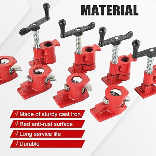 Miniatura 9 de Juego de abrazaderas de tubo de encolado de madera, abrazaderas de tubo de liberación rápida de hierro fundido resistente para carpintería (6, 12