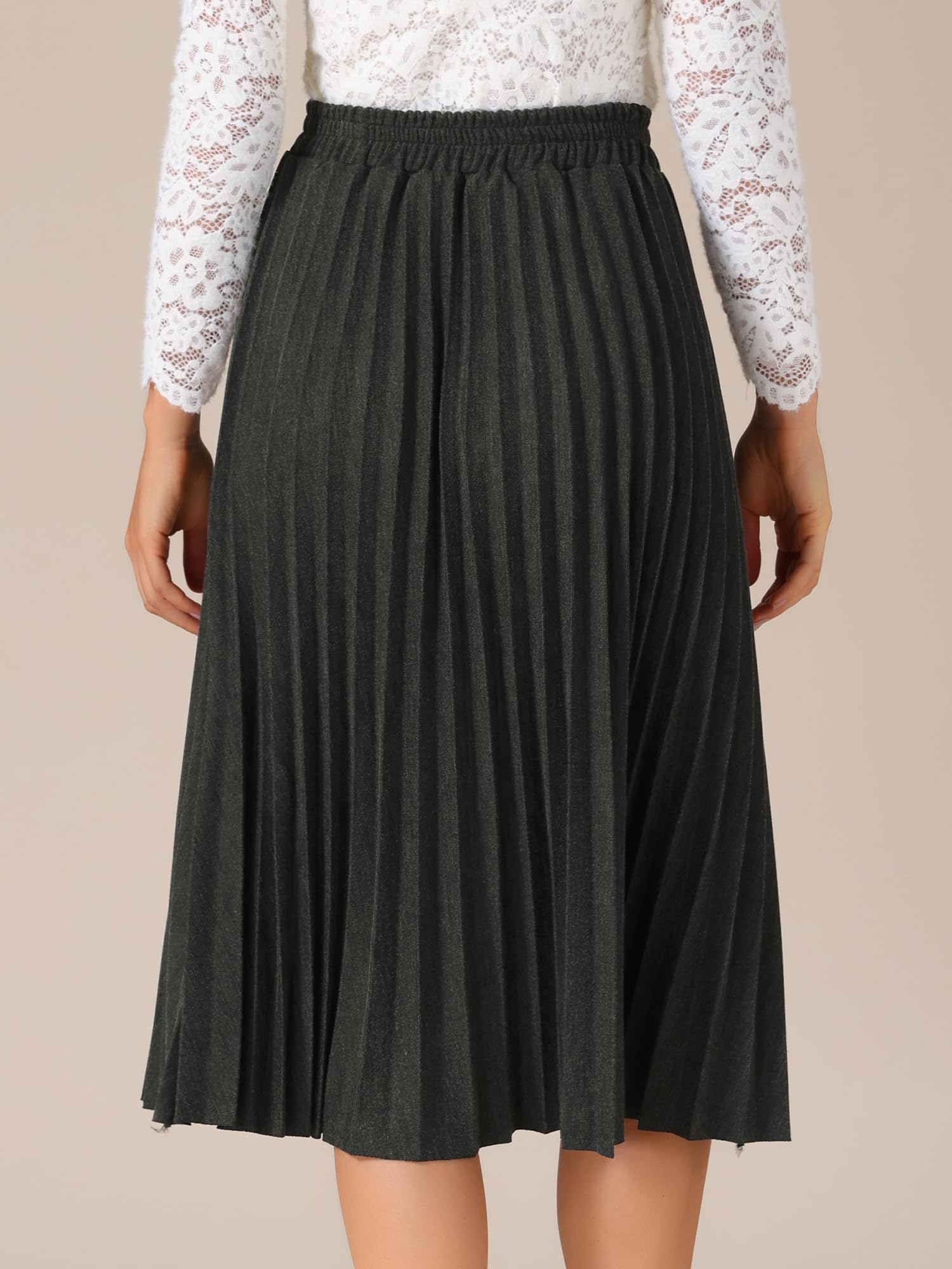 Allegra K Falda plisada para mujer, cintura alta, elástica, acampanada, casual, holgada