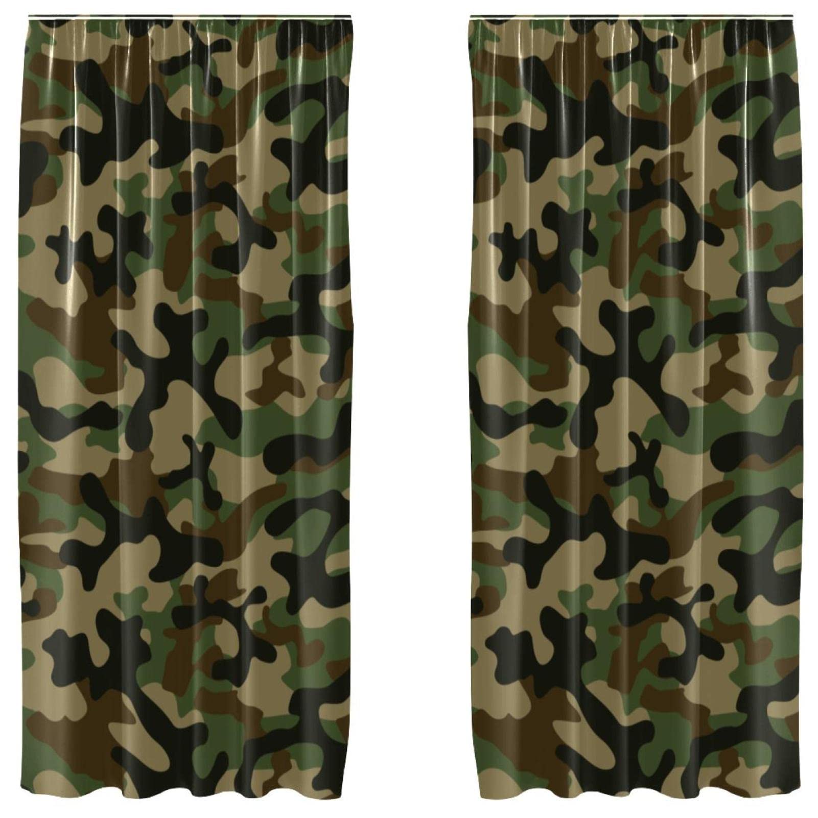 Rideaux de fenêtre légers et tamisants vert camouflage pour chambre