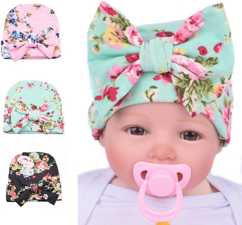 Ademoo Baby Girls Nursery Newborn Floral Hospital Hat with Big Bow