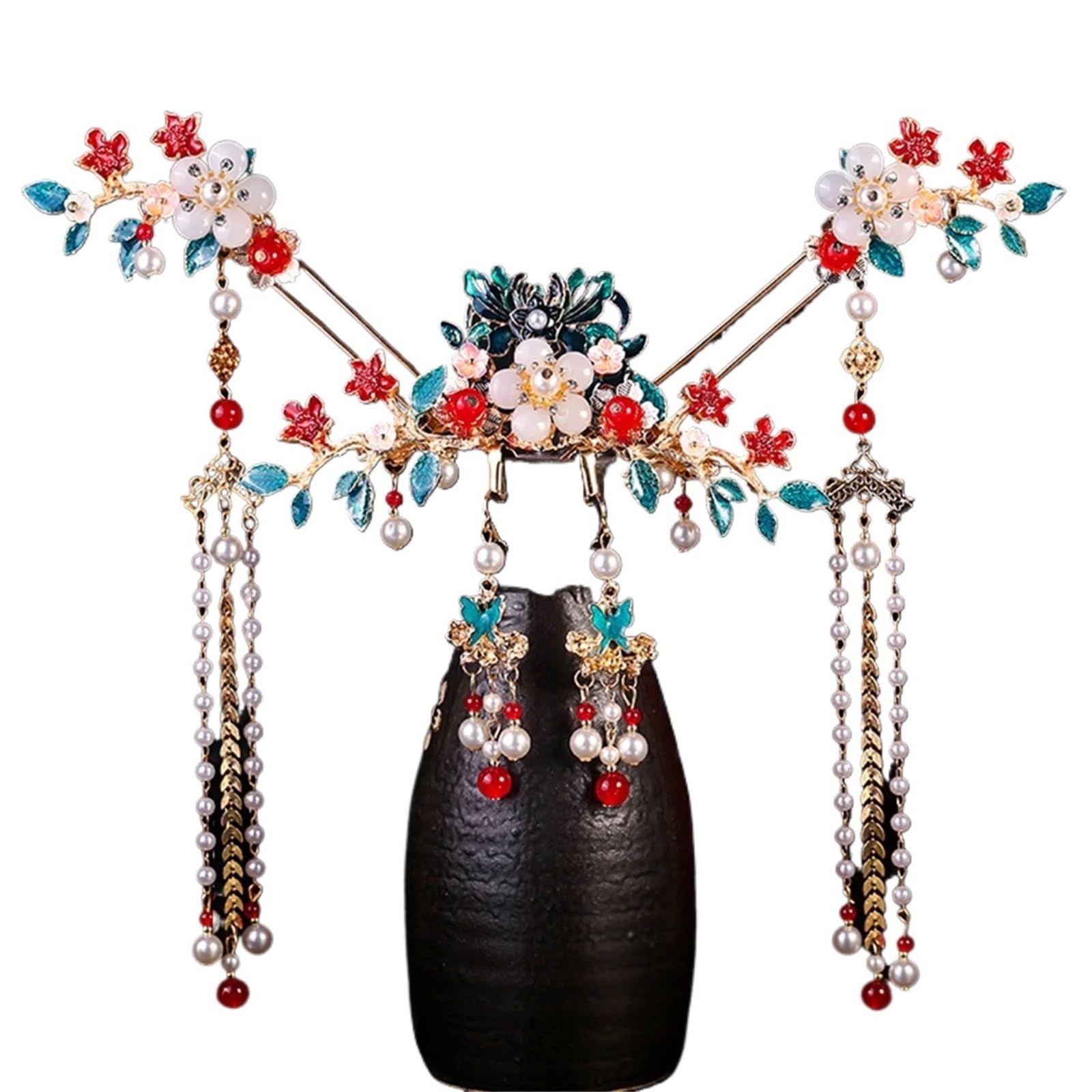 Épingle à cheveux Hanfu boucles d'oreilles longues franges fleur