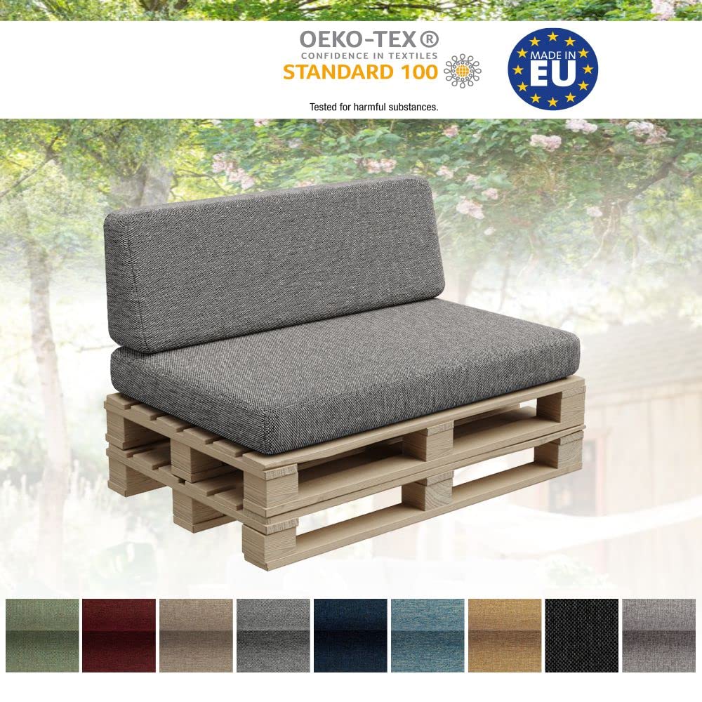 Gutekissen, cuscini in pallet, cuscini in pallet, cuscini da giardino, sovrapposizioni in pallet, divano, cuscini, imbottiture Indoor Outdoor PFBG (Set (120x80 + 120x35), Grigio scuro)