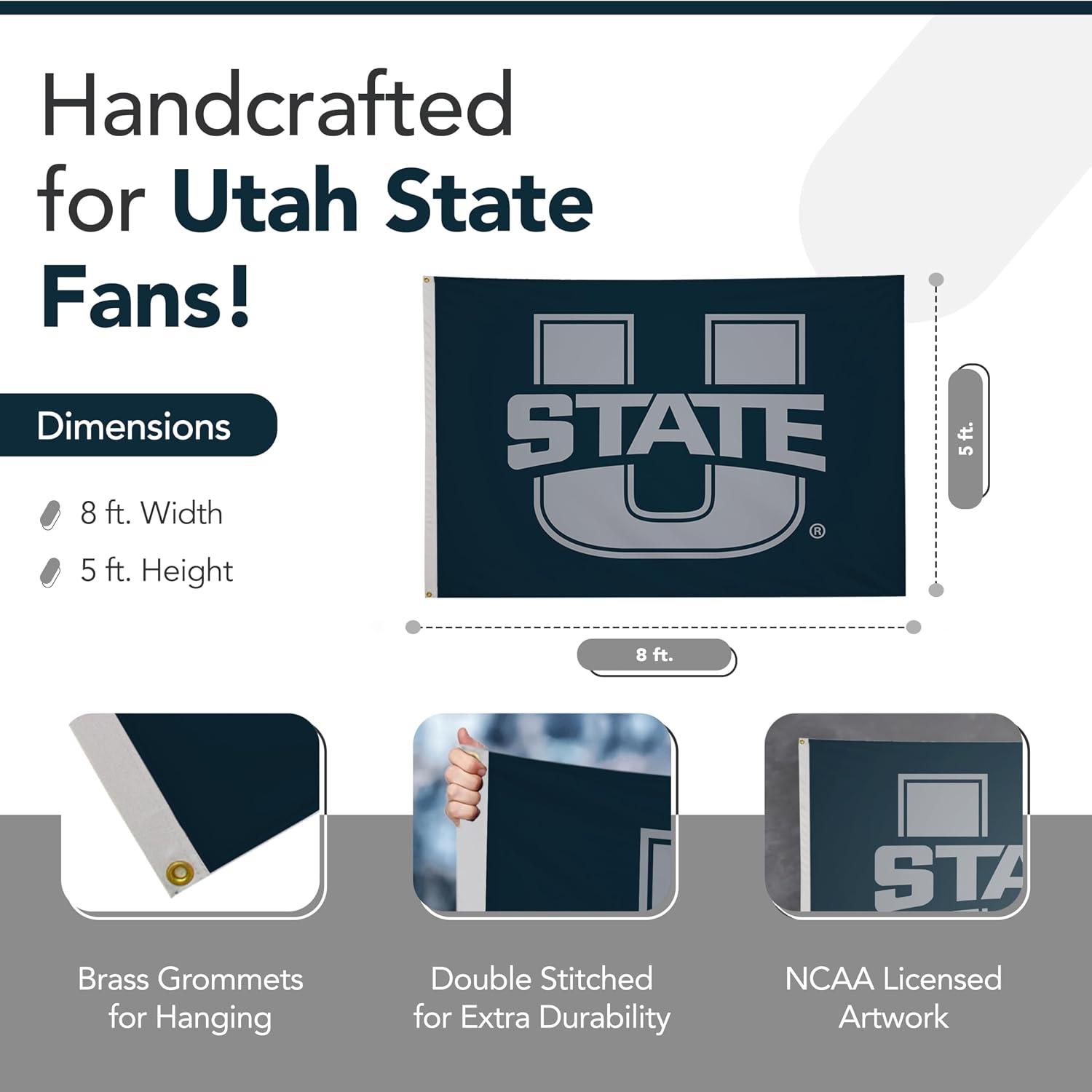 Utah State Aggies College Sports Printed Flag - NCAA Licensed - Nylon - School Banner (Blue, Gray) (5' x 8')