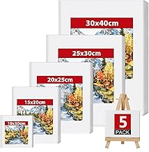 Set of 5 Canvas for Painting 100% Cotton, White Canvas 30x40, 25x30, 20x25, 15x20, 10x10cm Canvas for Painting for Kids, Oil and Acrylic Painting Artists, Beginners