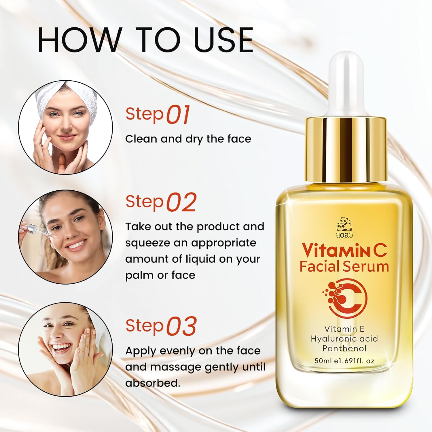 Vitamin C Facial Serum with Vitamin E, Hyaluronic Acid & Panthenol, Brightening & Hydrating Anti-Aging Serum for Glowing Skin, Daily Skincare Essence, Gentle & Lightweight, Great Value 50ml/1.69fl.oz - Image 7