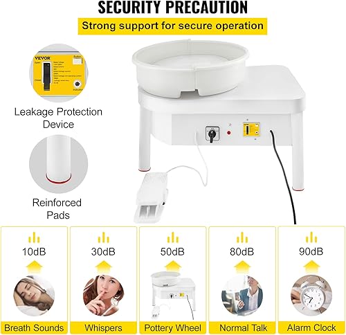 Miniatura 7 de VEVOR Máquina formadora de 14.2 in con pedal de pie para adultos, rueda de cerámica eléctrica de 450 W para manualidades, color blanco