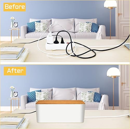 Miniatura 5 de YUANYE Paquete de 2 cajas de organización de cables con 122 clips para cables, caja organizadora de cables grande para computadora, enrutador,