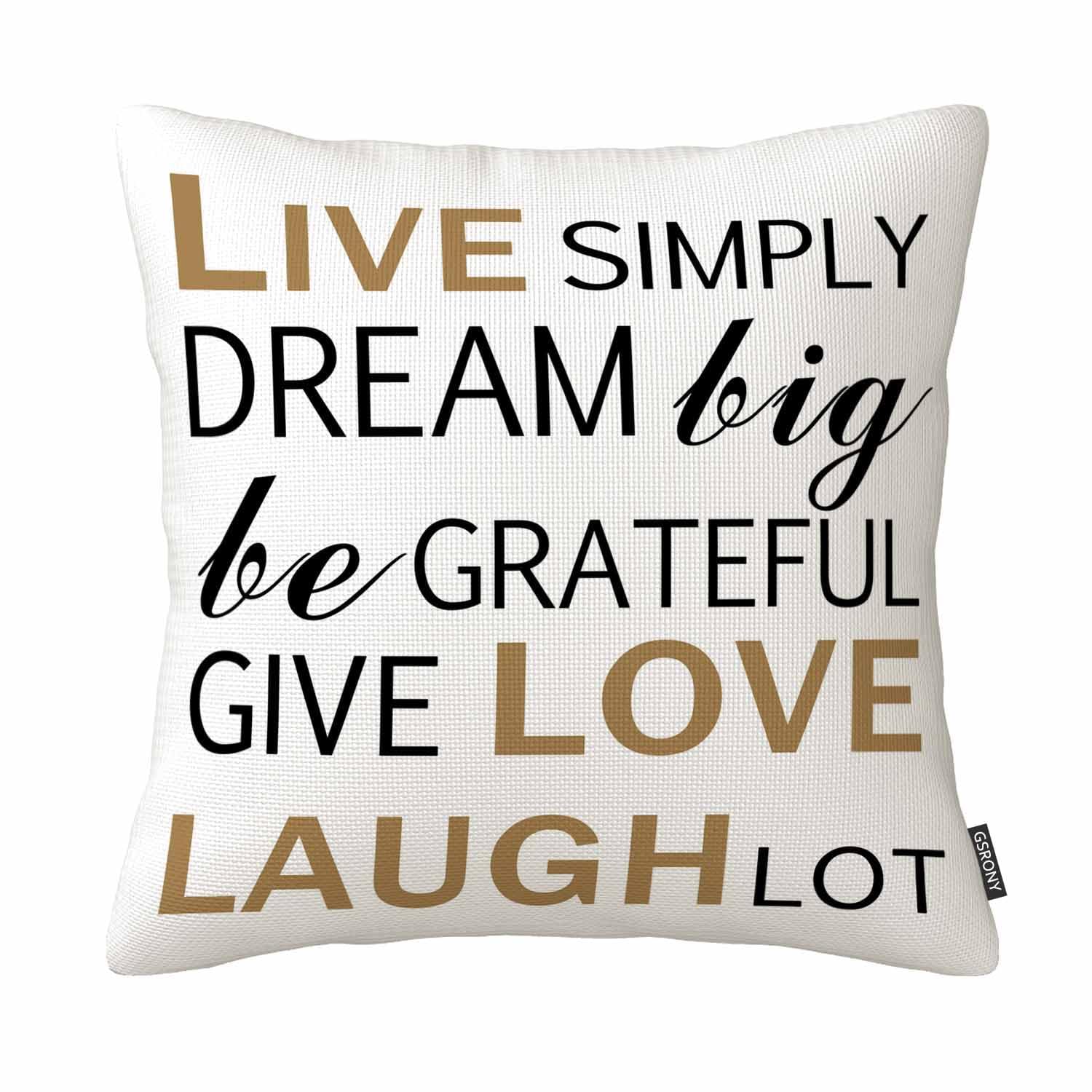 Gsrony Blue Inspirational Quotes Live Simply Laugh Lot Vintage Cotton Linen Cushion Cover Throw Pillow Case 18 X 18 Inch