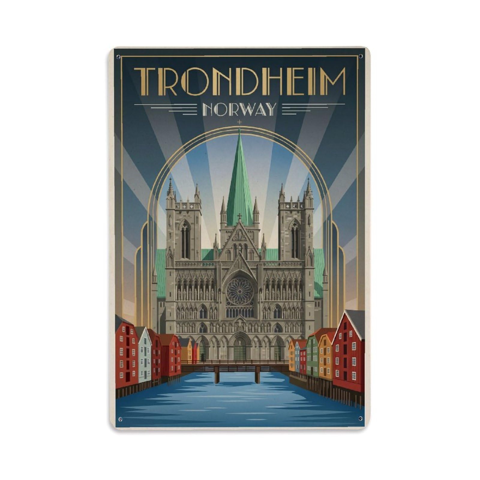 Metal Tin Sign Retro Norway Trondheim Travel