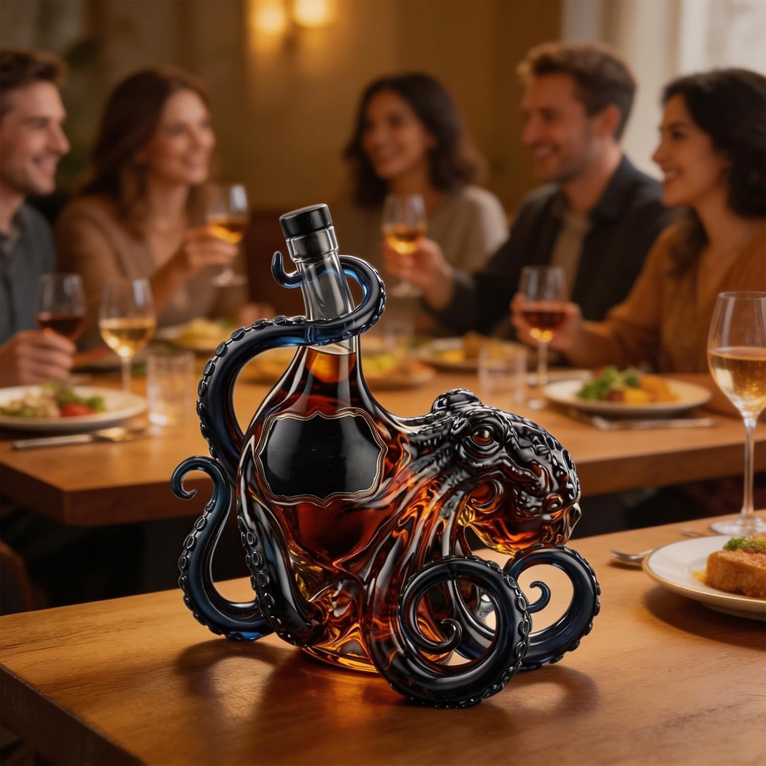3D Octopus Bottle,Octopus Wine Decanter with Spout & Stopper, 350ml Glass Whiskey Decanter with Suction Cup Bottom,Deep Sea Artistic Decor,Bar Accessory for Whiskey,Soda,Liquor,Wine