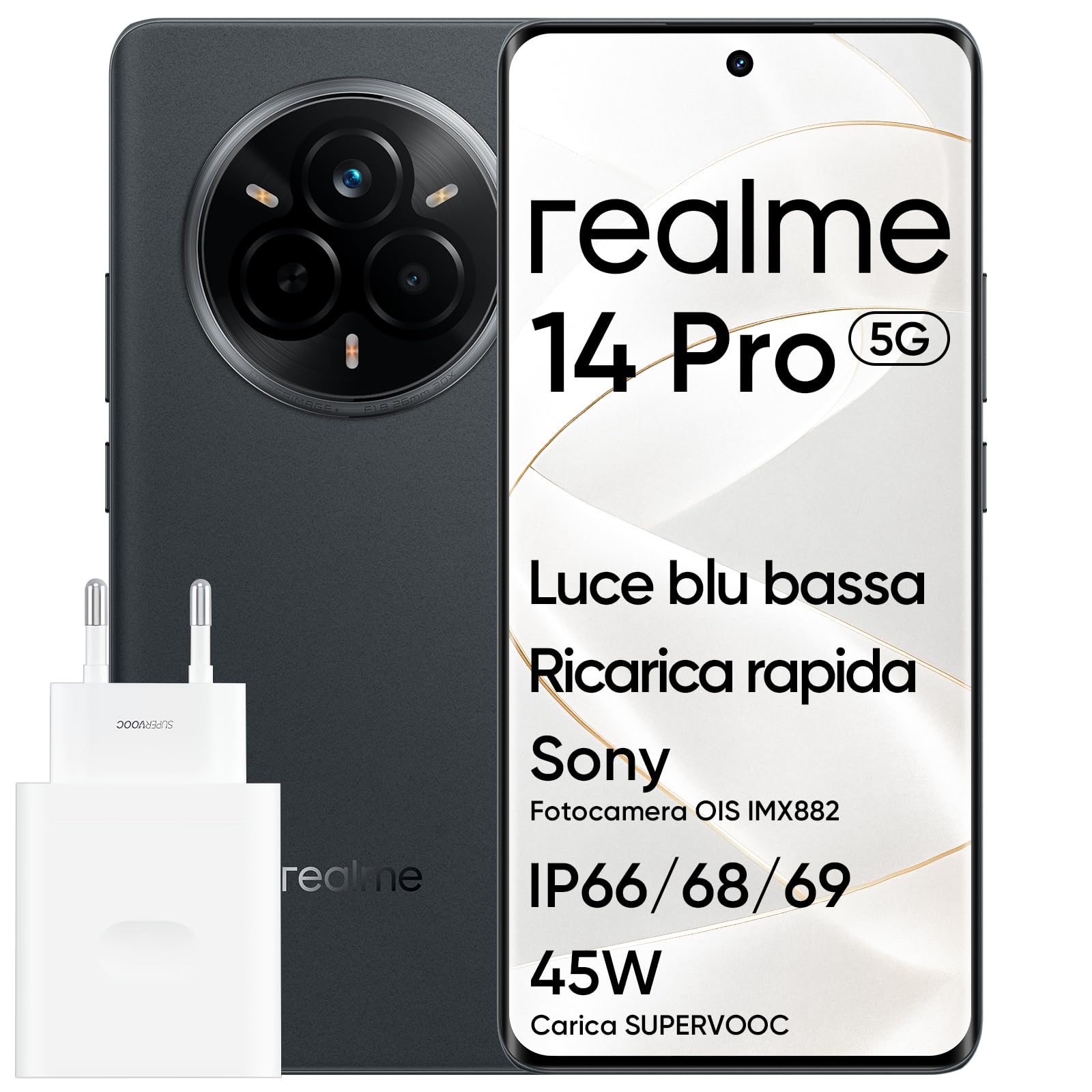 realme Telefono cellulare 14 Pro 5G 12GB+512GB, Chip Dimensity 7300, schermo curvo 6,77 pollici 120Hz, 5260mAh, IP69, fotocamera Sony IMX882 OIS 50MP, fornito con adattatore, colore grigio