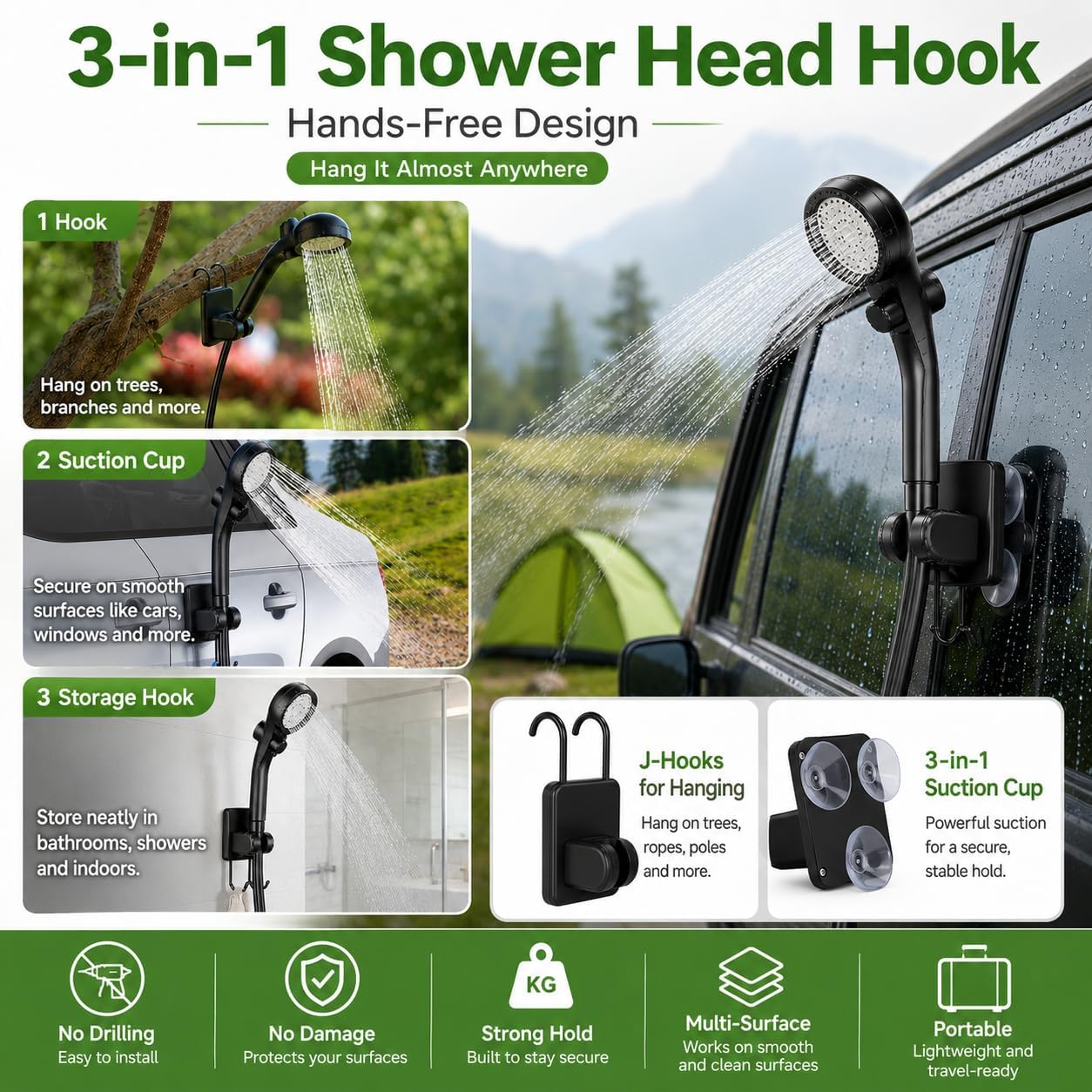 Portable Shower for Camping, 6000mAh Rechargeable Camping Shower with Intelligent LED Display, Foldable Bucket, 4 Spray Modes, IPX7 Waterproof Outdoor Camp Pump for Hiking, Travel, Car, Pet