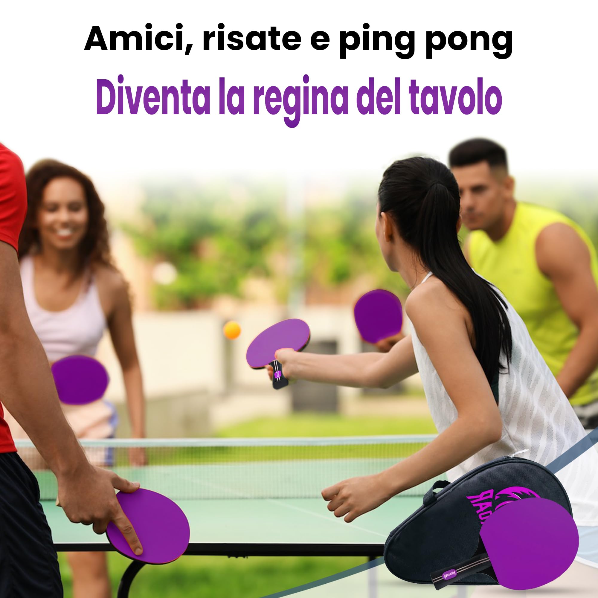 Racchetta da Ping Pong Viola con 7 Strati | Racchette Ping Pong per Giocatori di Tutti i Livelli | Include 1 Custodia e 1 Pallina
