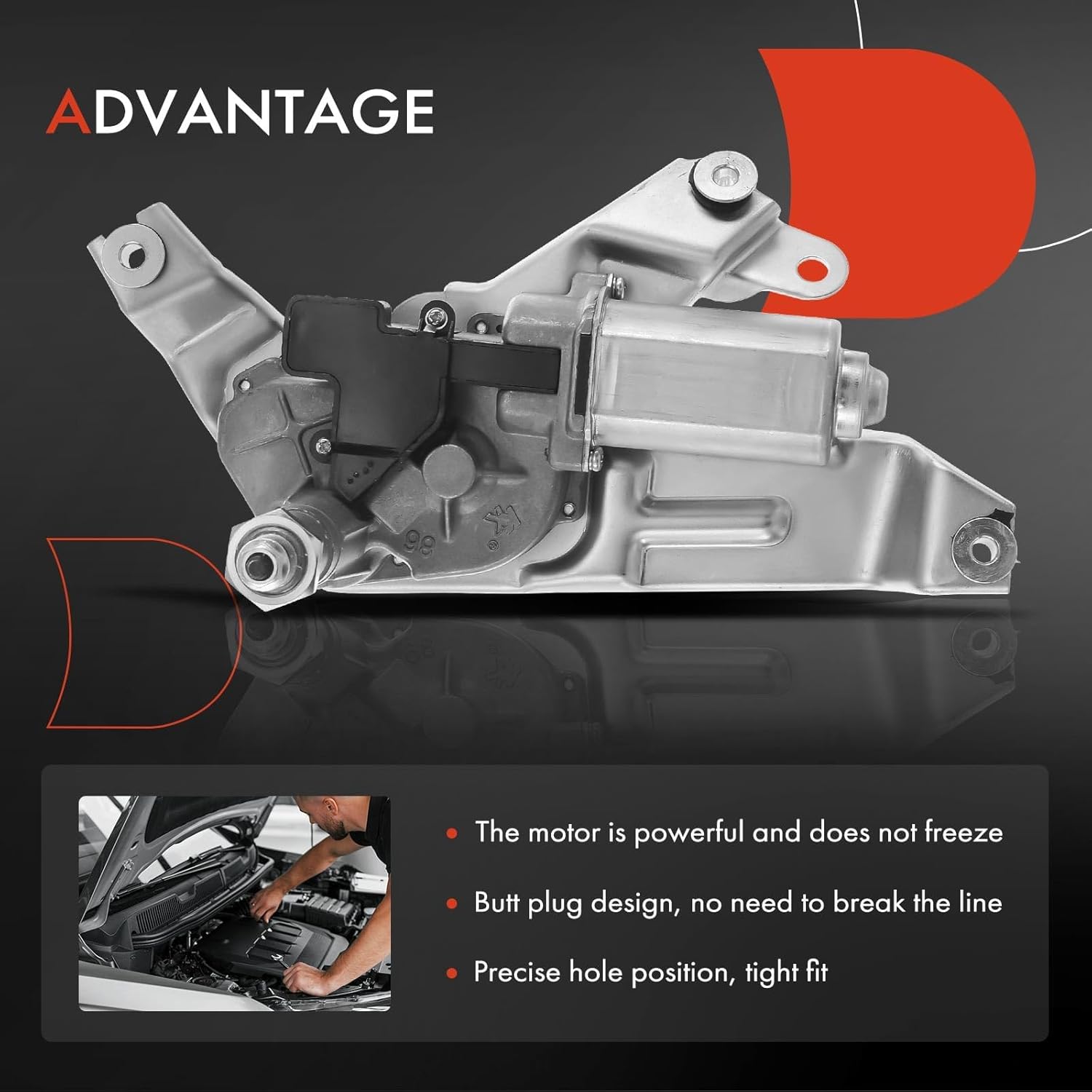 A-Premium Rear Windshield Wiper Motor Compatible with Acura MDX 2007 2008 2009 2010 2011 2012 2013, 3.7L, Sport Utility, 3-Pin, Replace# 76700-STX-A01