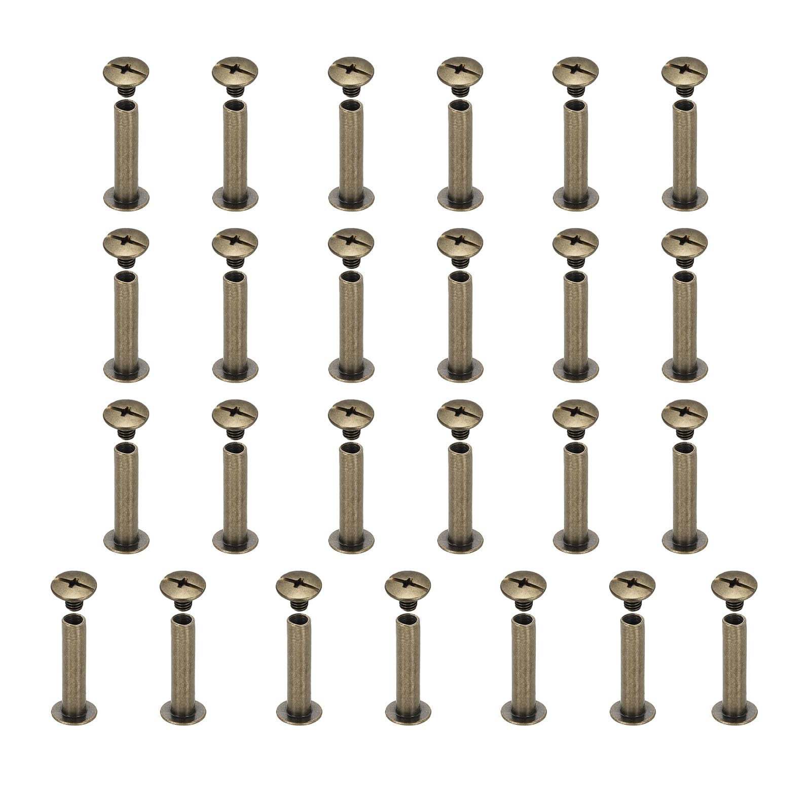 sourcing map 25set Chicago Screw M5x22mm Phillips Nail Rivet Stud Bolts Rivets Binding Post Screw for DIY Craft Leather Belt Bag Bookbinding, Bronze — image 1