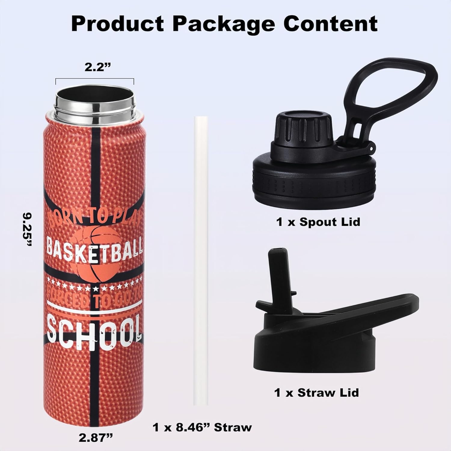 Basketball Water Bottle, 24 oz Insulated Stainless Steel Sports Bottle with Straw, Basketball Stuff Gifts for Boys - Image 5