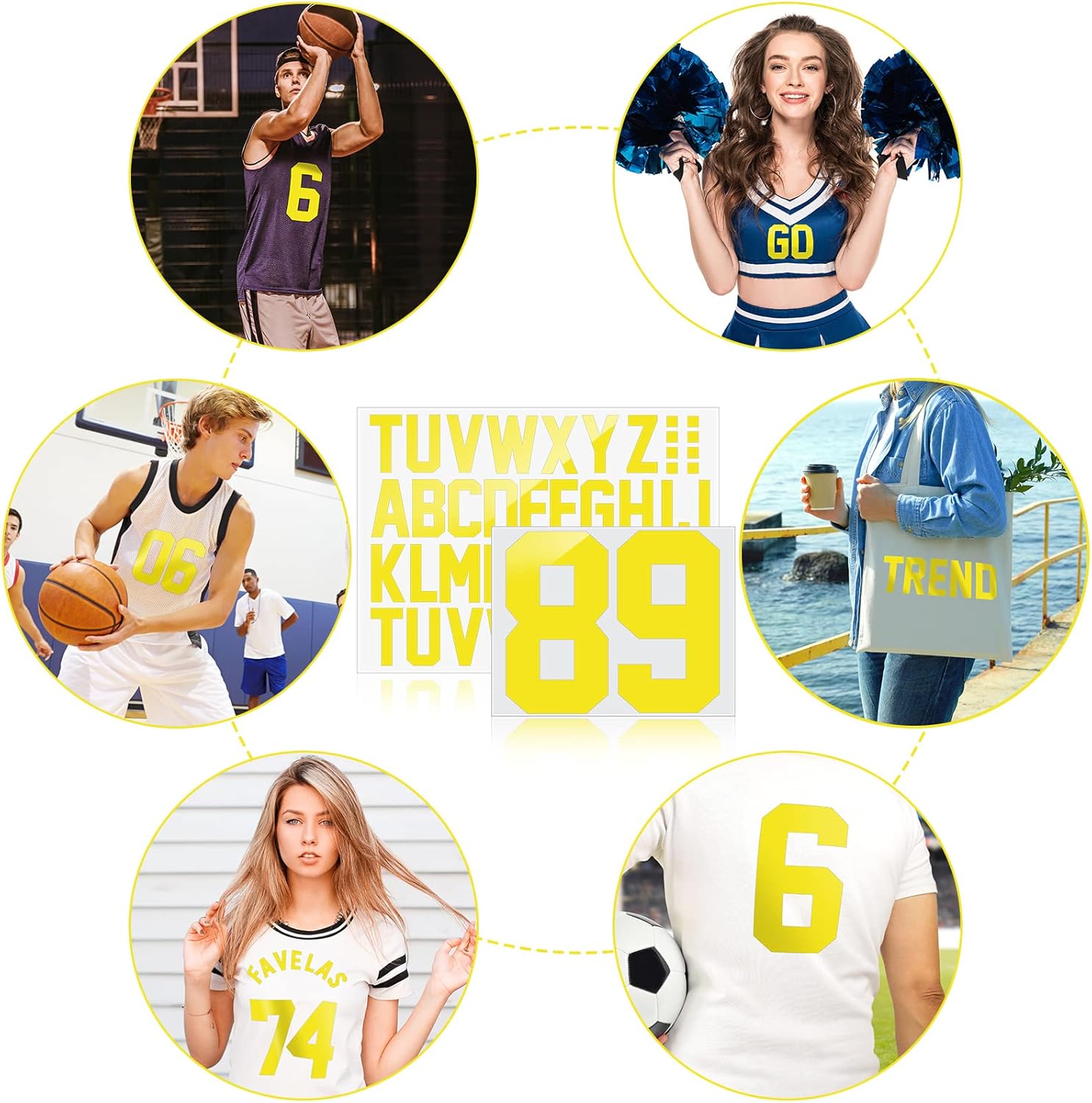 18 Sheets 216 Pieces 8 Inch Iron On Numbers T-Shirt 2 Inch Iron On Letters Patches Kit, 0 to 11 Iron-on Numbers A to Z Heat Transfer Letters for Jersey Football Baseball T-Shirts Team Name(Yellow)