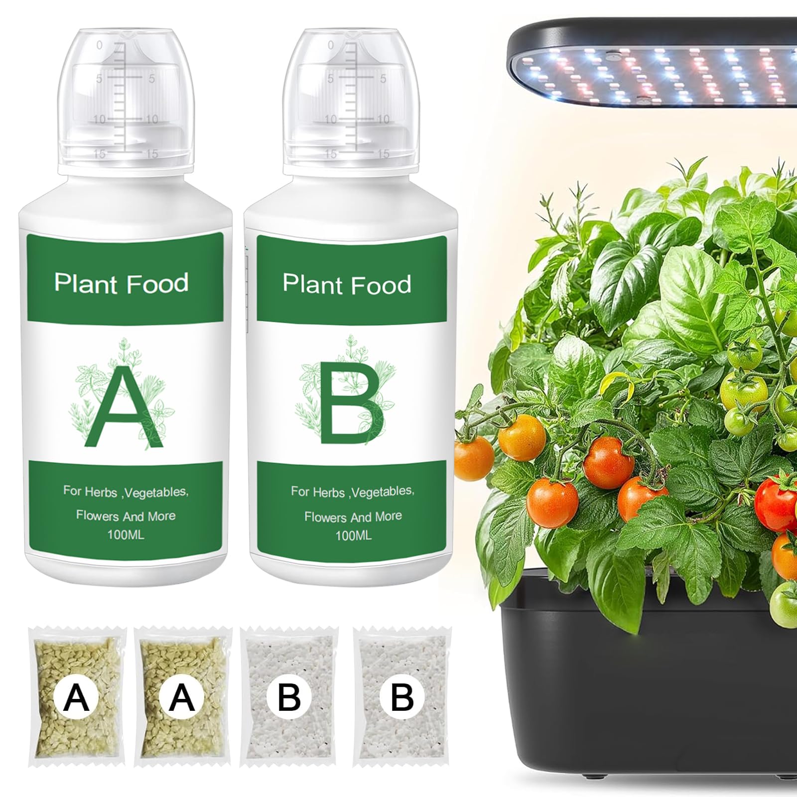 600ML Hydroponic Plant Food, A&B Indoor Plant Food for Hydroponics System and Potted Houseplants, Seed Pods kit Plant Food Hydroponic Nutrients for Growing Vegetables Fruits Flowers Herbs