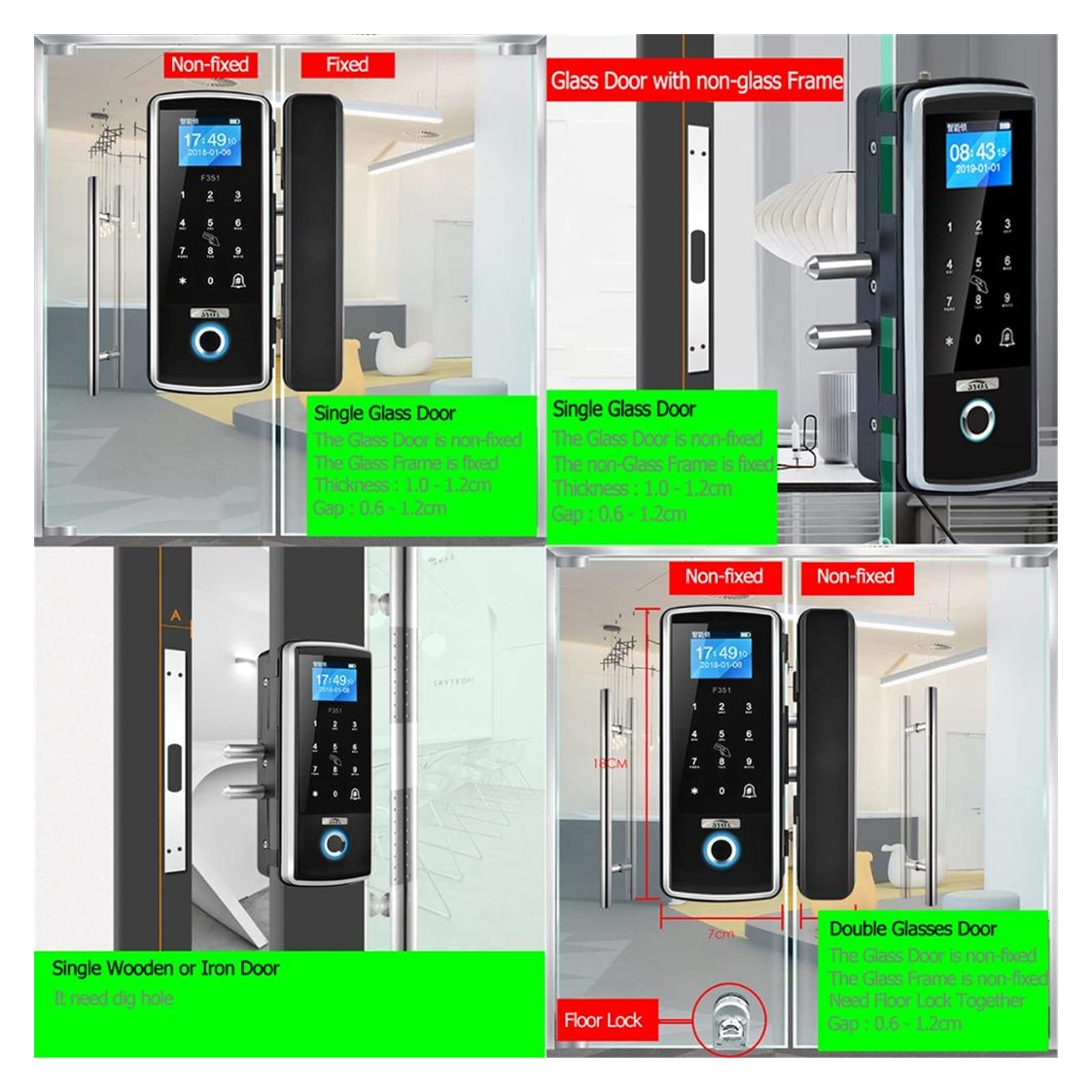 Orologio Marcatempo, Serratura Intelligente per Porta, Impronta Digitale, Apricancello Elettronico Digitale, Biometrico, con Password, per Aziende E Uffici(Vetro Singolo)