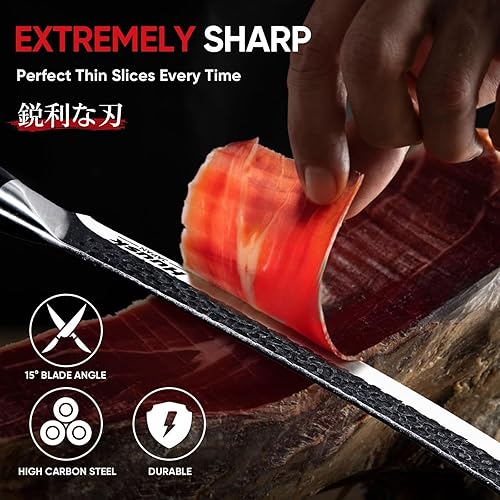Miniatura 2 de Huusk Cuchillo de carnicero para cortar carne, cuchillo de pechuga de 10 pulgadas, cuchillos multifunción con mango de madera, cuchillos japoneses