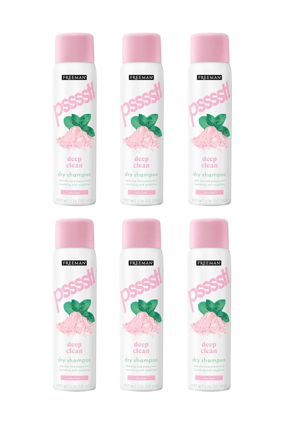 Freeman Psssst! TRAVEL SIZE Deep Clean Dry Shampoo for Oily Hair, Nourising and Weightless, 1.76 oz, Pack of 6