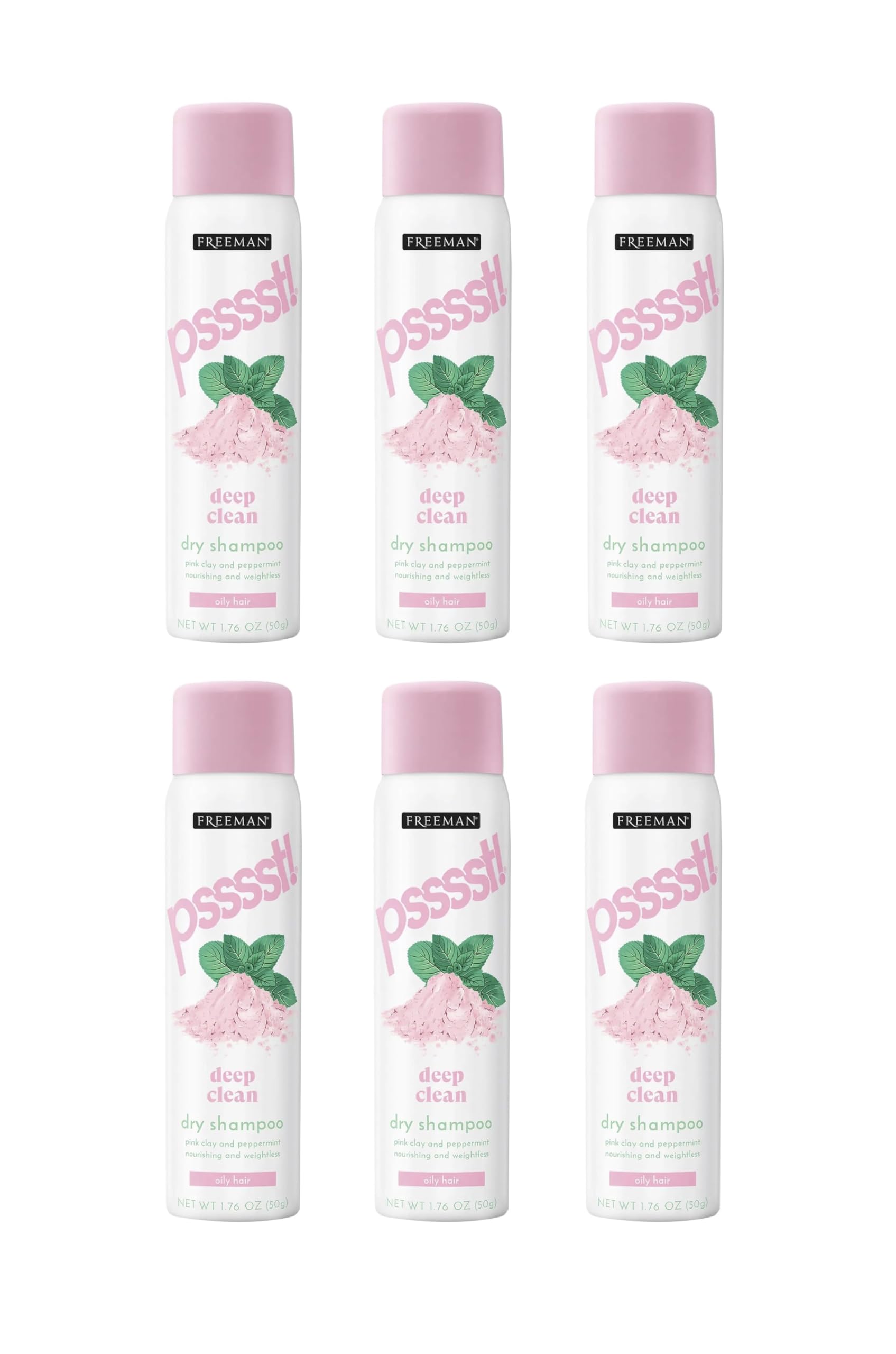 Freeman Psssst! TRAVEL SIZE Deep Clean Dry Shampoo for Oily Hair, Nourising and Weightless, 1.76 oz, Pack of 6