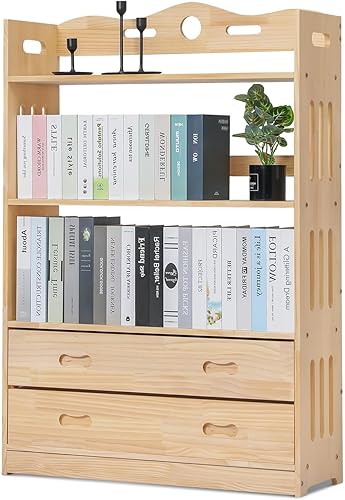 Miniatura 3 de Magshion Estantería de madera de 3 estantes con 2 cajones, 33.1 pulgadas de largo x 11 pulgadas de ancho x 48.4 pulgadas de alto, estante de