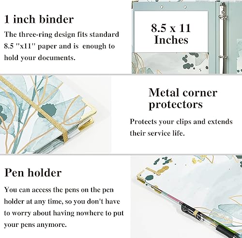 Miniatura 4 de Hiwhy Portapapeles con almacenamiento, carpeta de 3 anillos de 1 pulgada para tamaño carta de 8.5 x 11 pulgadas, bonita carpeta de portapapeles con