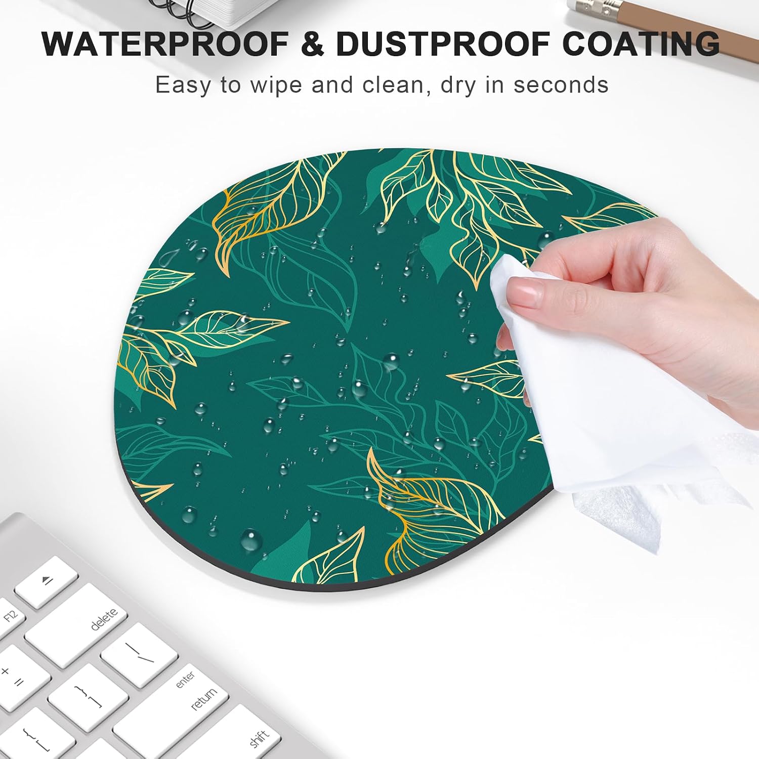 Mouse Pad, Premium-Textured Oval Computer Pad, 8.7" x 7.1" Thick 3 mm Anti-Slip Waterproof Rubber Cute Mouse Mat for Office, Home, Gaming, Laptop, PC, Green Leaves image 4