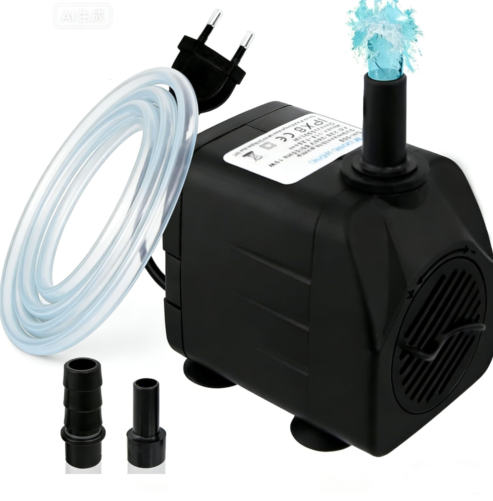 Awroutdoor Pompa sommersa per acquari, ultra silenziosa, 600L/H, pompa per acquario per laghetto, fontana, acquario da giardino, pompa sommergibile a 2 ugelli 8mm-13 mm, con 4 forti ventose (10W)