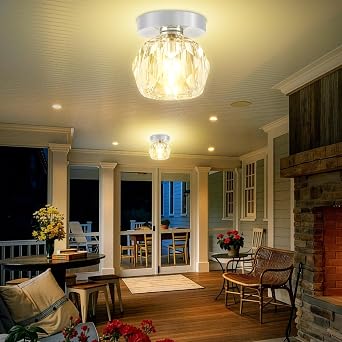 3.9in Mini Crystal Ceiling Light Modern Round Chrome Flush Mount Ceiling Light, LED Small Chandelier for Hallway Bedroom Foyer Kitchen Bathroom 2700K Warm White