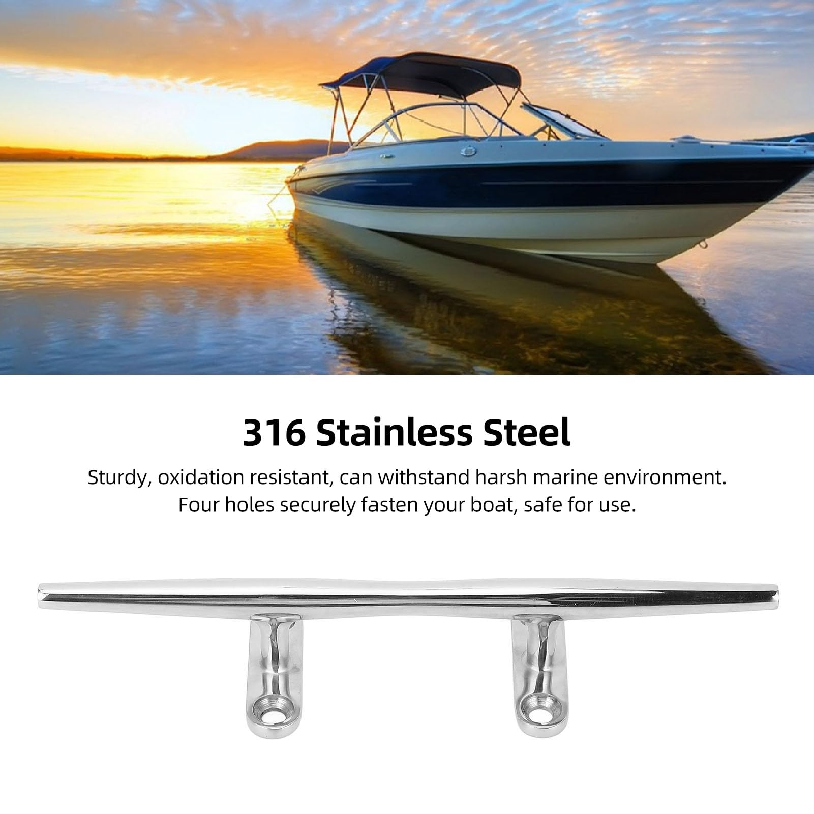 Boat Dock Cleat, 10 Inch 316 Stainless Steel Secure Fixation Marine Rope Cleat for Yacht with Mirror Polished Finish, for Speedboat