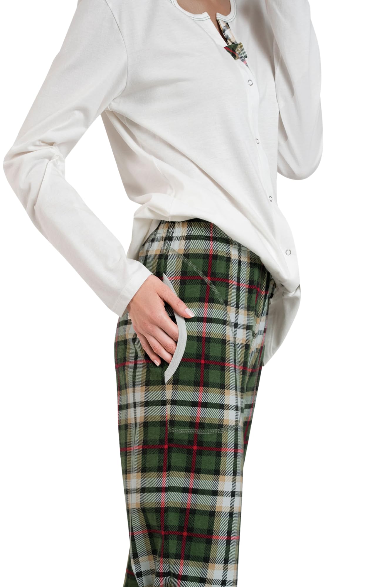 Italian Fashion Pyjama Femme Coton | Ensembles de Pyjama Femme avec Boutons | Pyj' Hiver Chaud | Vêtements de Nuit | 2 Pièces avec Haut à Manches Longues S-XXL