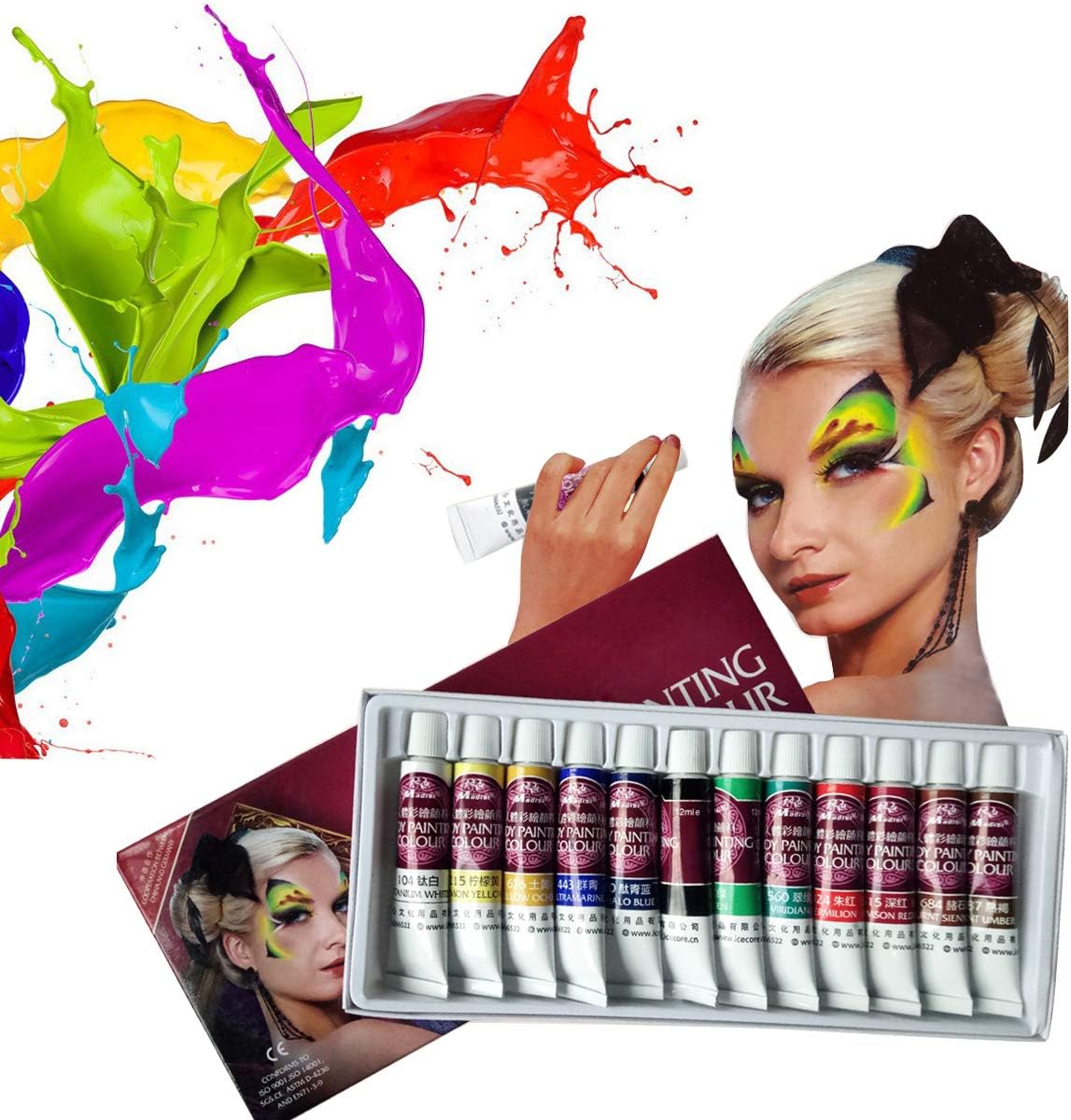 Face Paint Kit,12 Colors Professional Face Painting, Non-Toxic Body Paint Halloween Makeup, Rich Pigment, Face Painting Kits for Kids Art for Party Halloween Body Decorate