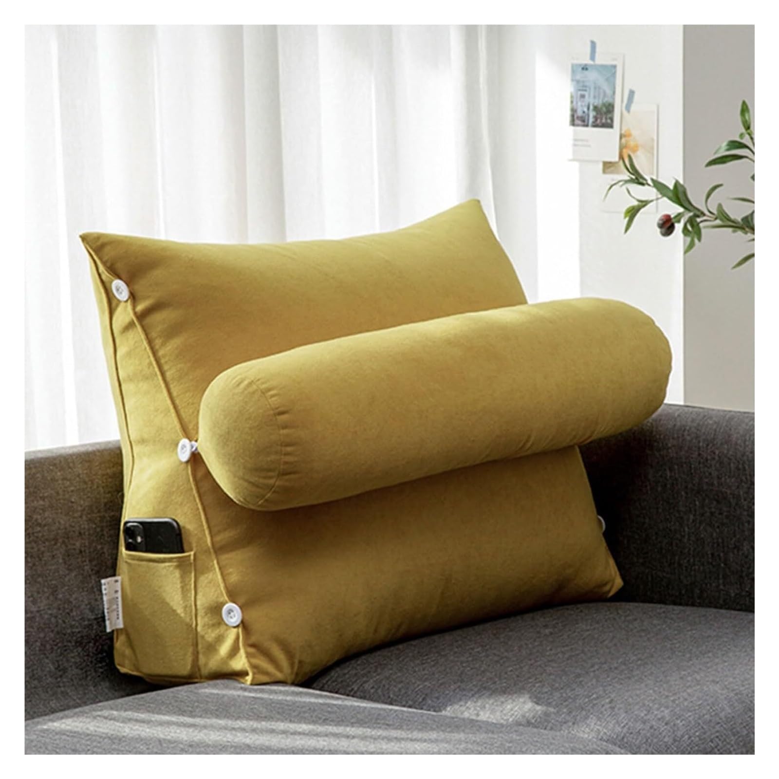 nviusdSJ Reading cushions, With Shredded Memory Foam Lumbar Support Cushion Bed Rest Large Adult Backrest Lounge,Back Rests For Sitting Up In Relaxing(Turmeric,45 x 45 x 20 cm)