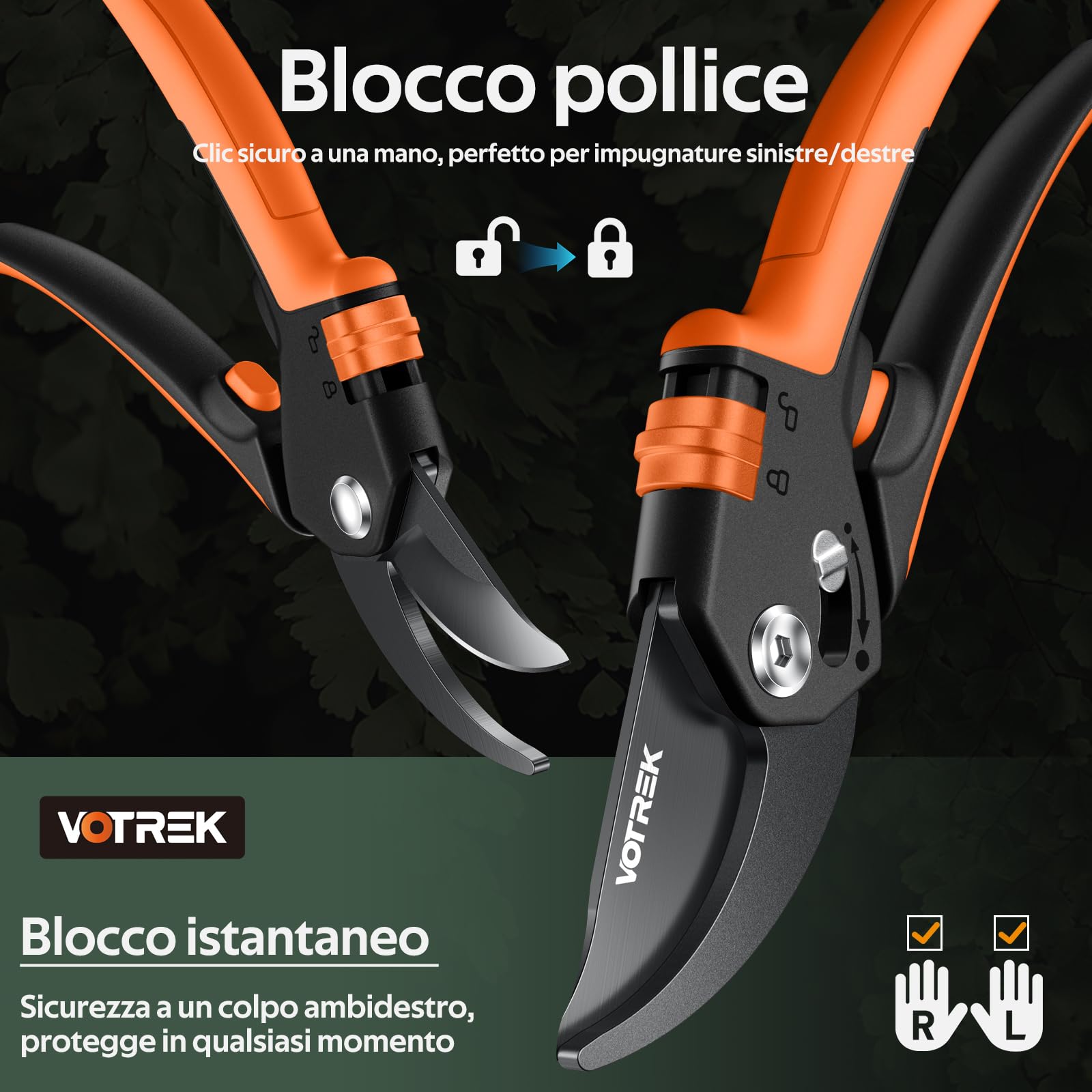 Cesoie da Potatura Bypass Pro 21,5 cm – Per Mani Deboli con Regolazione Continua, Lame SK5 & Molla Sigillata. Le Forbici da Giardinaggio Professionali per Rose, Frutteti –Regalo