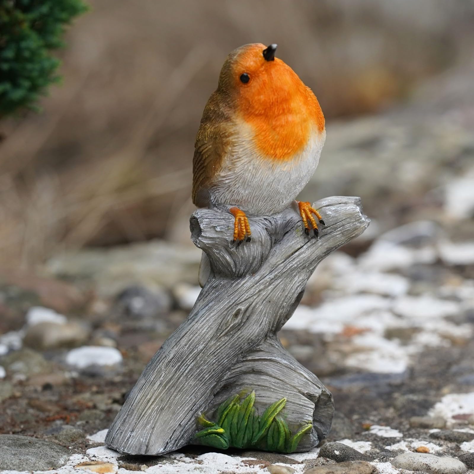 Burgess Home & Garden Hand Painted, Orange, Grey, Green Sitting Robin Resin Statue Home Garden British Bird Sculpture Outdoor Ornament Robins Appear British Gift