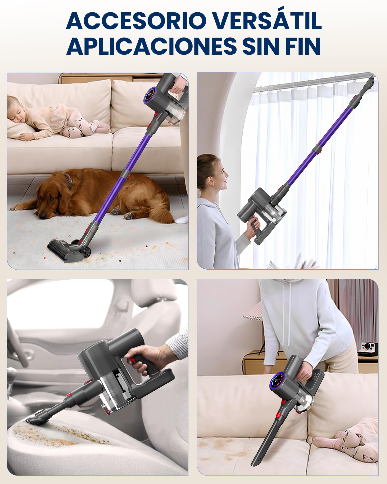 Aspiradora sin Cable Escoba S8 45KPA 500W Inalámbrica Motor Sin Escobillas hasta 40 Min para Pelo de Mascotas