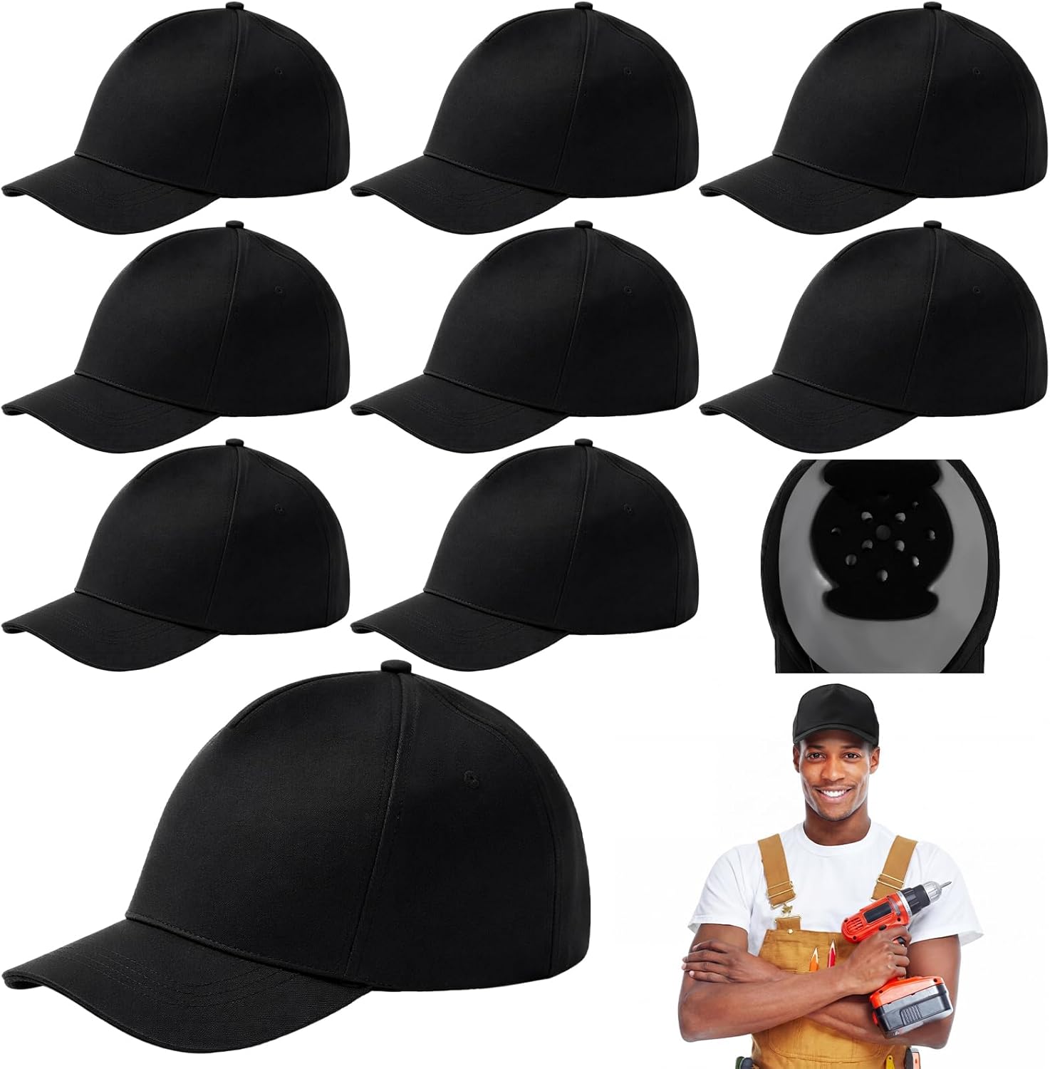 8 Pcs Baseball Bump Caps Safety Bump Cap Hard Hat Baseball Helmet Breathable Adjustable Lightweight Safety Hat with Detachable ABS Inner Shell Foam Pad for Warehouse Factory Utility Workers