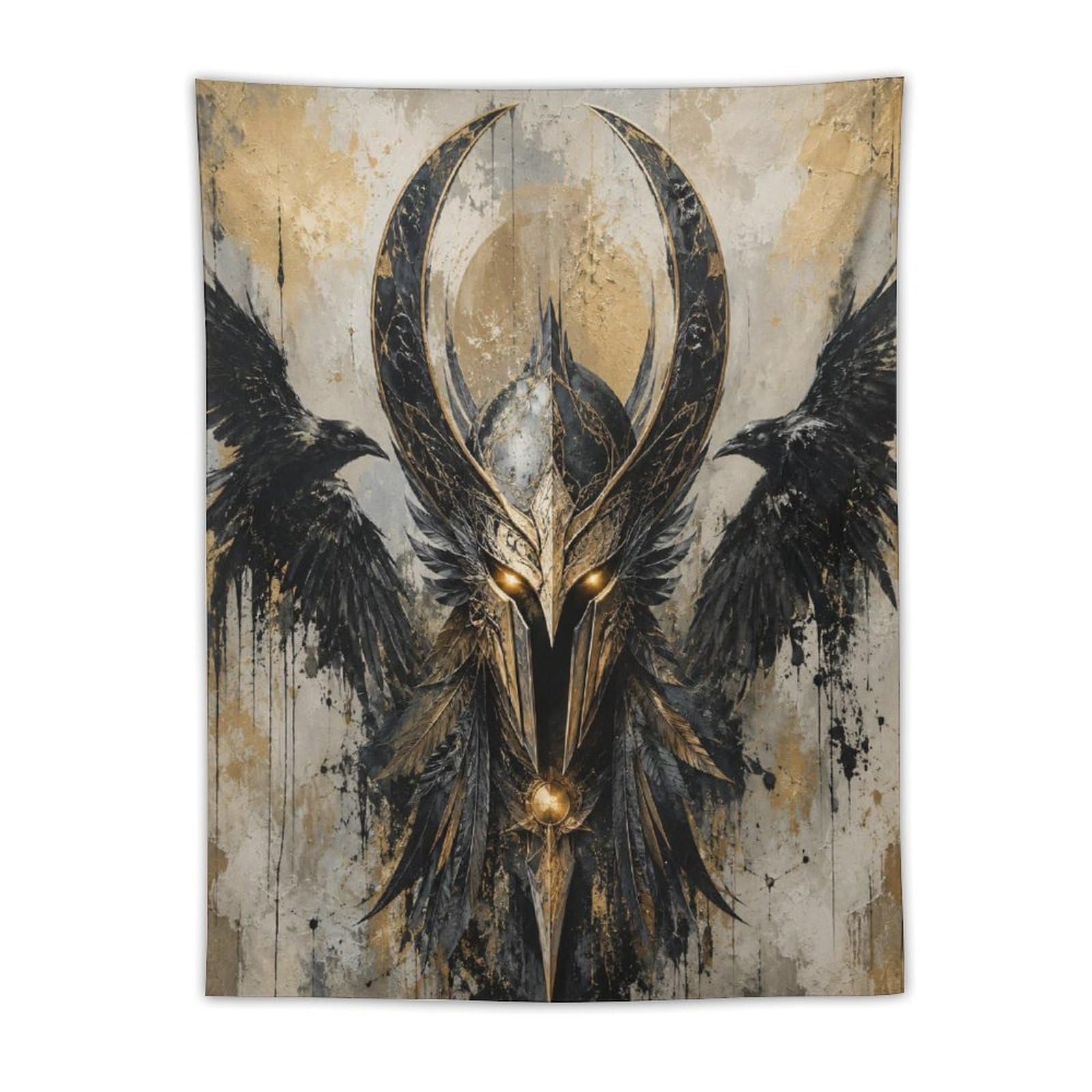 W7C8U2X3 Dark Viking Horned Helmet Wall Tapestry, Ancient Saga Mood