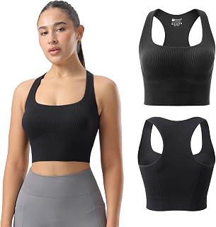 Women Workout Tank Top Built in Bras Sports Ribbed Camisole Cropped Tops