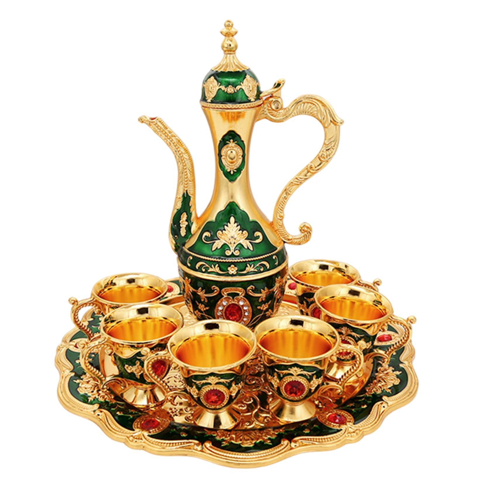 Service à thé marocain 6 pièces, ensemble de tasses à café turques avec Pot, accessoires de cuisine Vintage pour la maison, fête mariage, vert-thé turc