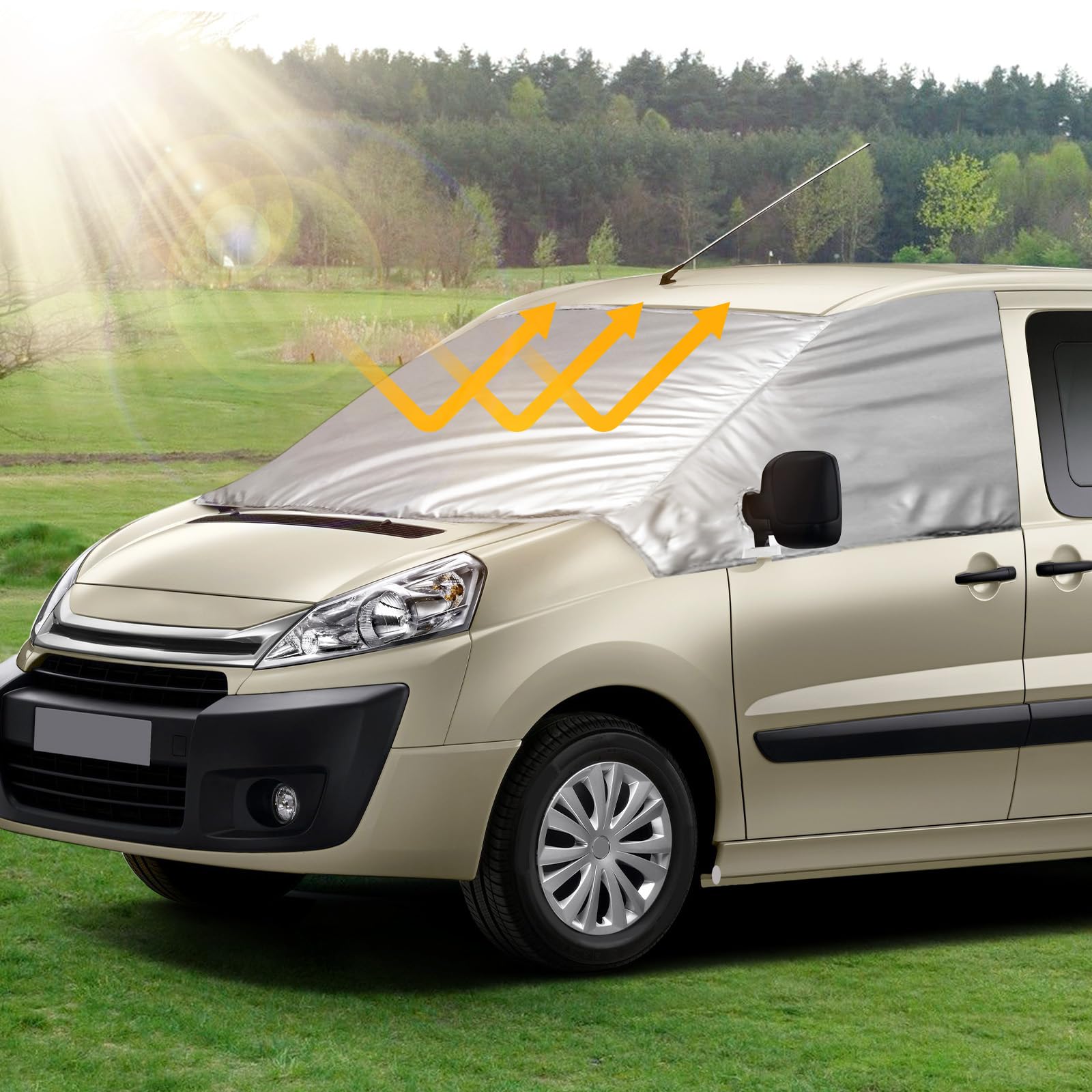 Osłona na przednią szybę kompatybilna z Citroen Jumpy FIAT Scudo Peugeot Expert 2007-2016 Toyota Proace 2013-2016, osłona zewnętrzna przedniej szyby, zasłona przeciwsłoneczna, osłona na śnieg i lód