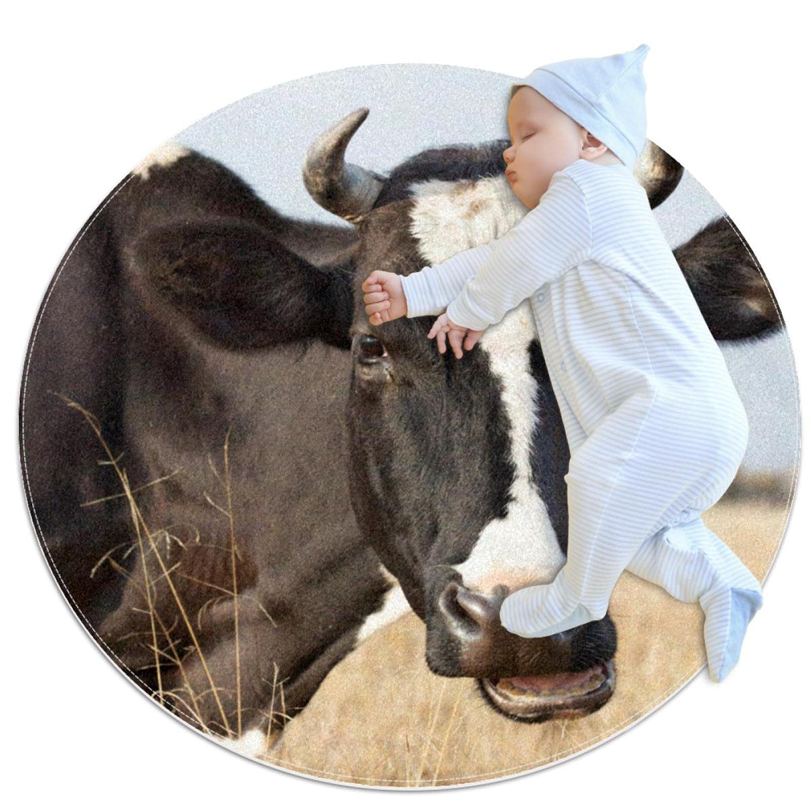 Tapis rond 80x80cm motif vache antidérapant pour chambre