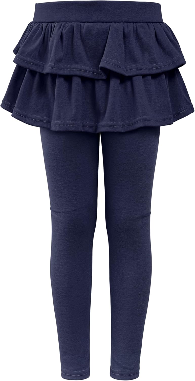 HoeVou Girls Leggings with Skirt for Girls Kids School Uniform Pants Toddler Ruffle Pants Tutu Pull On Warm Clothes