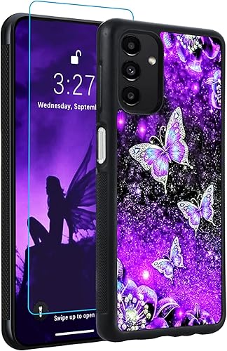 OOK Diseños para Samsung Galaxy A13 - Funda con purpurina morada, diseño de nebulosa y nebulosa espacial, policarbonato duro y TPU suave,
