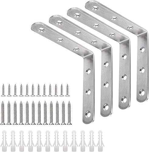 Miniatura 7 de YUMORE Soporte de estante, soportes de 7 pulgadas en L, resistentes, soportes de estante de acero inoxidable para montaje en pared para estantes