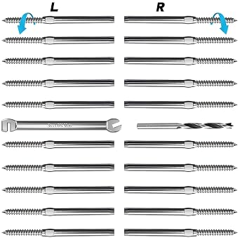Steel DN Mate 20 Pack 3/16" Swage Lag Screws, T316 Stainless Steel Left & Right Handed Thread, 3/16" Cable Railing Kit for Wood Post, Deck Railing/Stair Railing, DIY Baluster Cable Railing Hardware