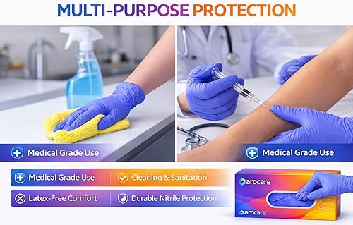 Vista 5 de Examination Nitrile Gloves, Disposable, Powder-Free, Latex-Free, Multi-Purpose Protective Gloves for Medical